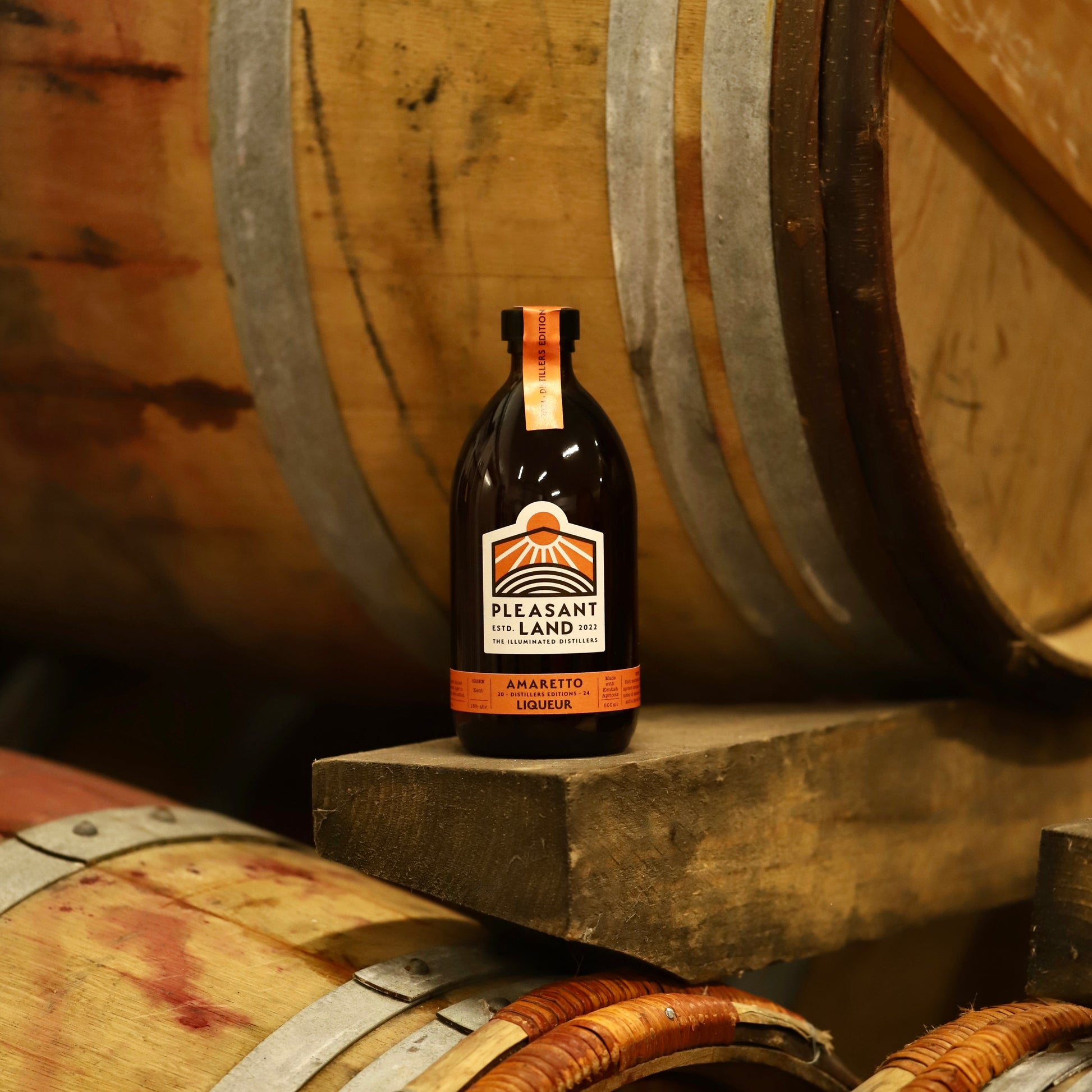 Pleasant Land Distillery liqueur set of nocino walnut liqueur and amaretto liqueur. Sustainably made using 100% renewable energy in Kent using local apricots.