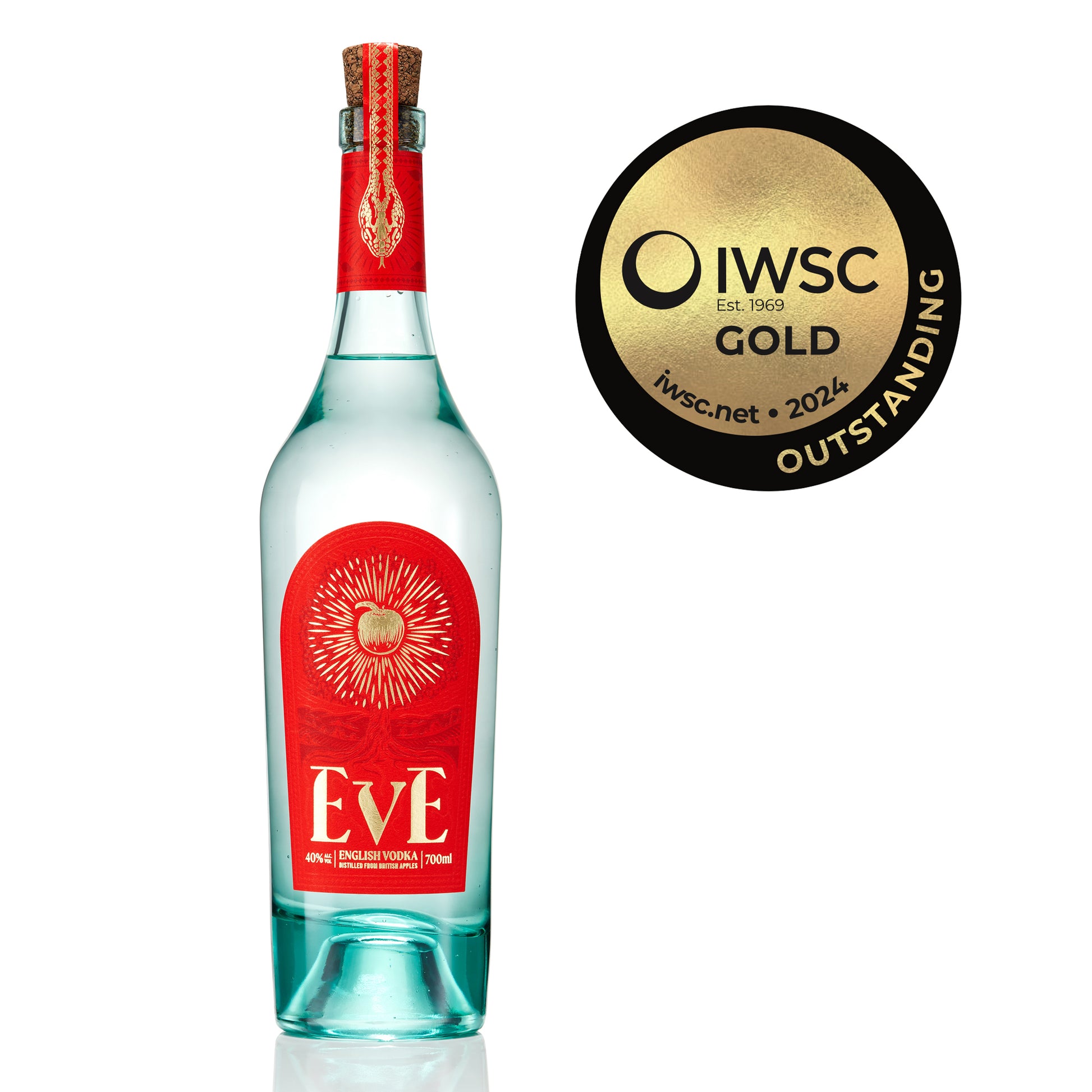 Bottle of Eve Vodka by Pleasant Land Distillery with elegant label and IWSC gold award