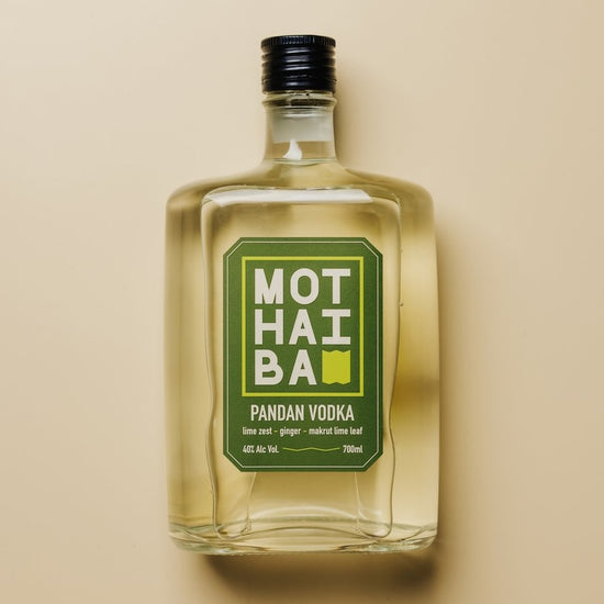 Mothai Ba Pandan Vodka bottle on a beige background